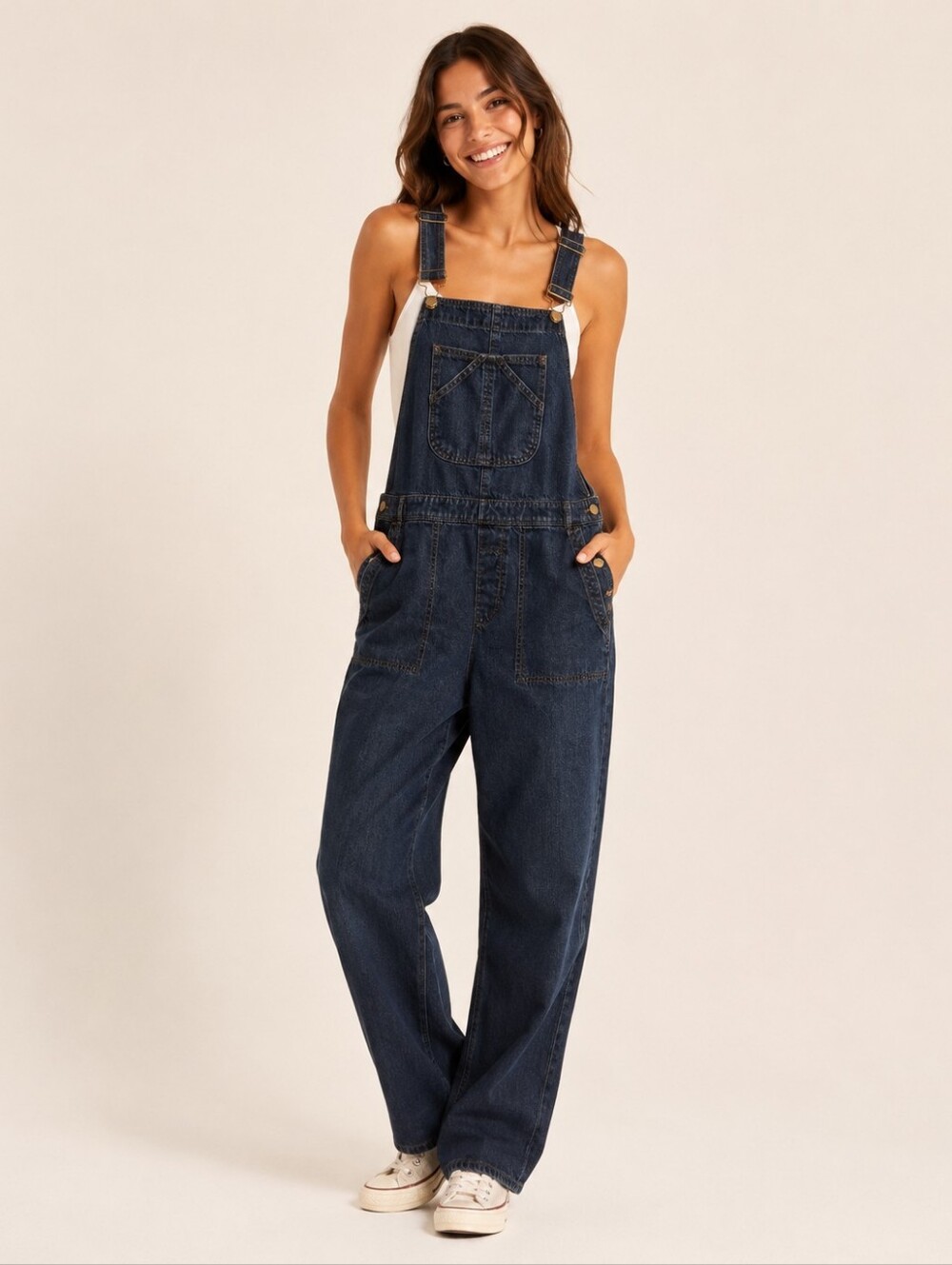 Women's Gap Denim Crop Slouch Overalls Medium Indigo Wash Relaxed Fit Size M